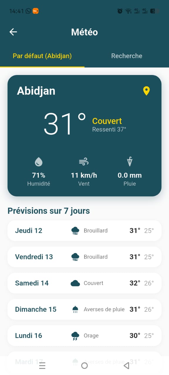 Ecran meteo SmilGo - Abidjan